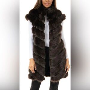 New Fabulous Furs Dark Brown Faux Fur Jacket XS / S Donna Salyers